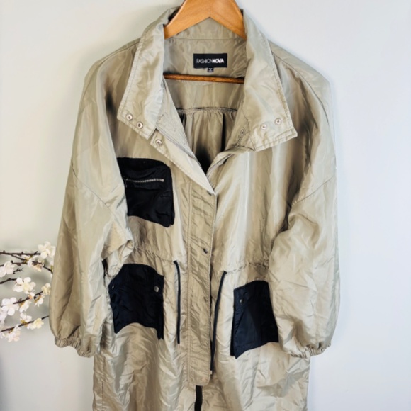 Fashion Nova Olive Colorblock Windbreaker Size 3X - Picture 4 of 5